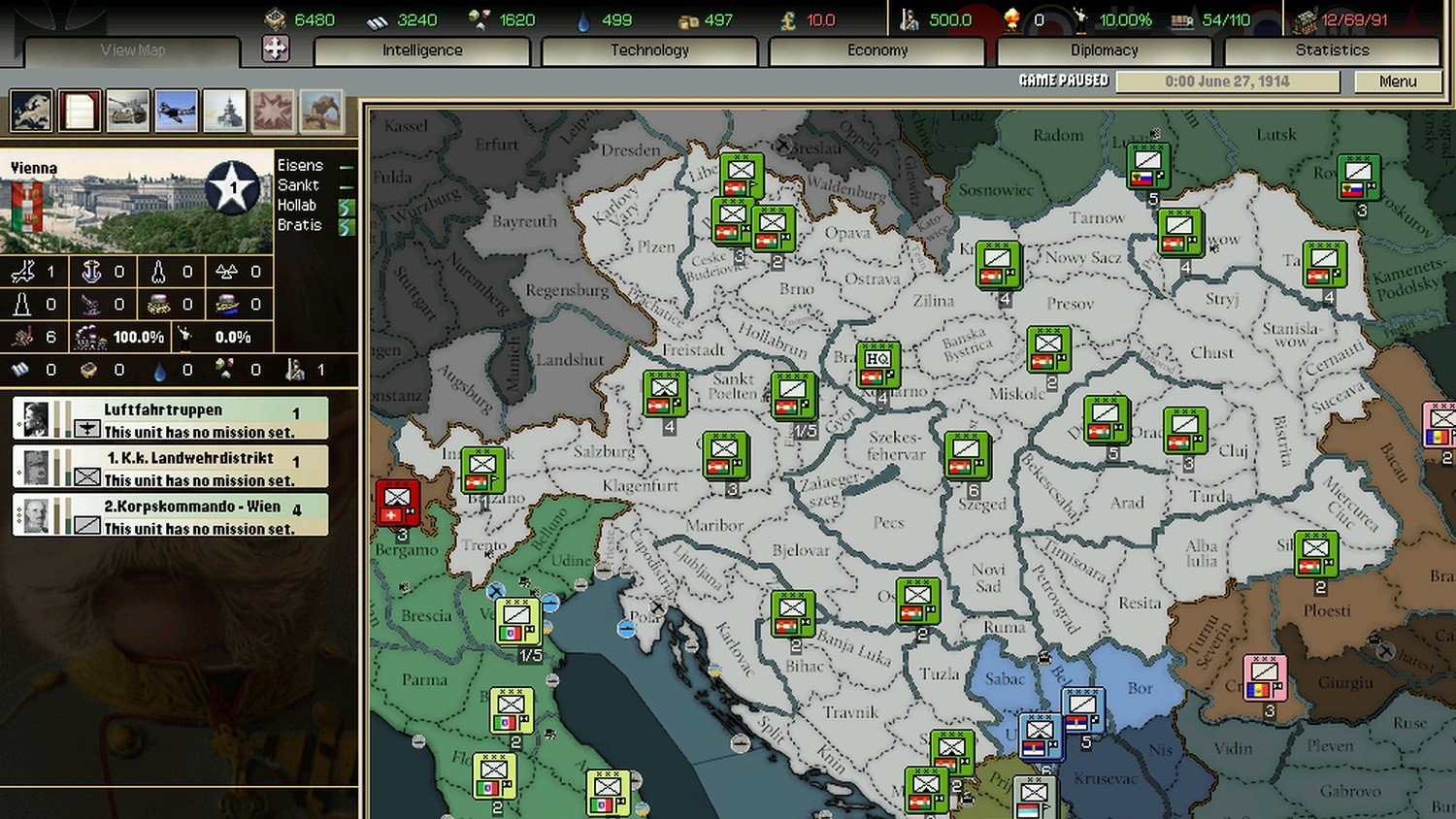 Best WW1 Strategy Games Hearts of Iron Darkest Hour screenhot showing various enemy territories on a map.