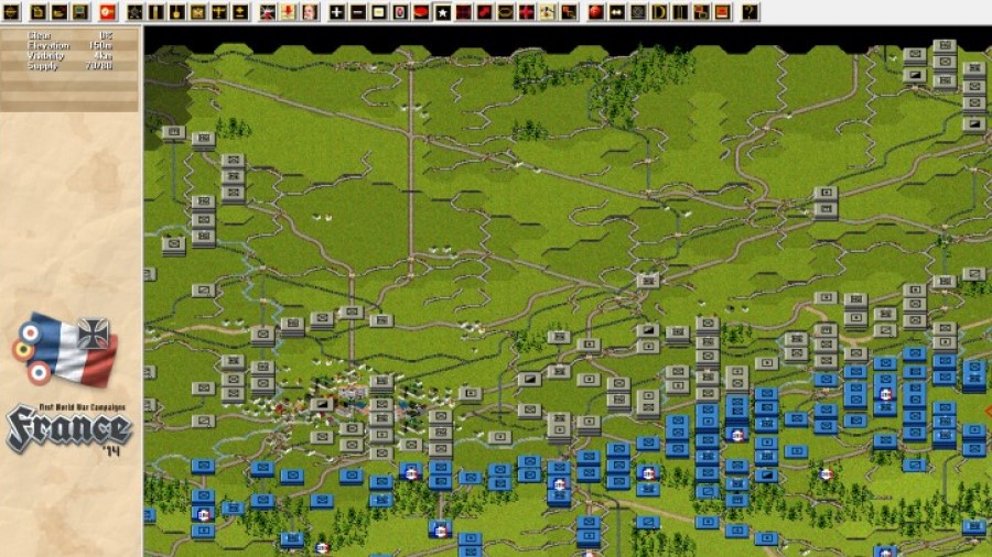 Best WW1 Strategy Games France 14 and East Prussia 14 screenshot shows soldiers and their routes across the battlefield on a map.