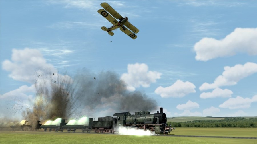 Best WW1 Strategy Games Rise of Flight- image shows a plane and a train in battle.