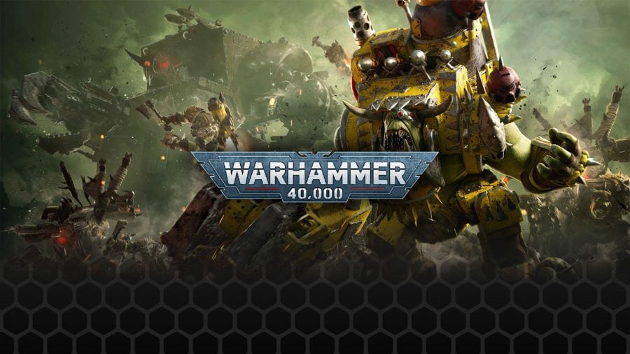 Warhammer 40k news, guides, and reviews - Games Workshop image showing an army of Orks, as well as the Warhammer 40k logo