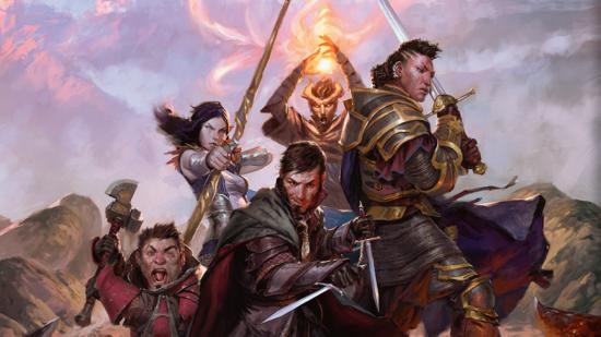 DnD classes guide - Wizards of the Coast D&D artwork showing a full party of adventurers