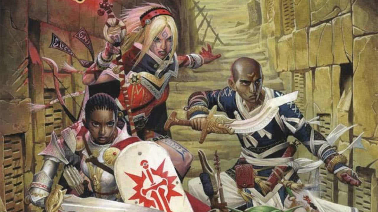 Pathfinder classes guide - Paizo art of three adventurers posed for battle on a staircase