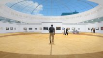 A man in a clean, white art gallery from Arma 3 DLC Art of War