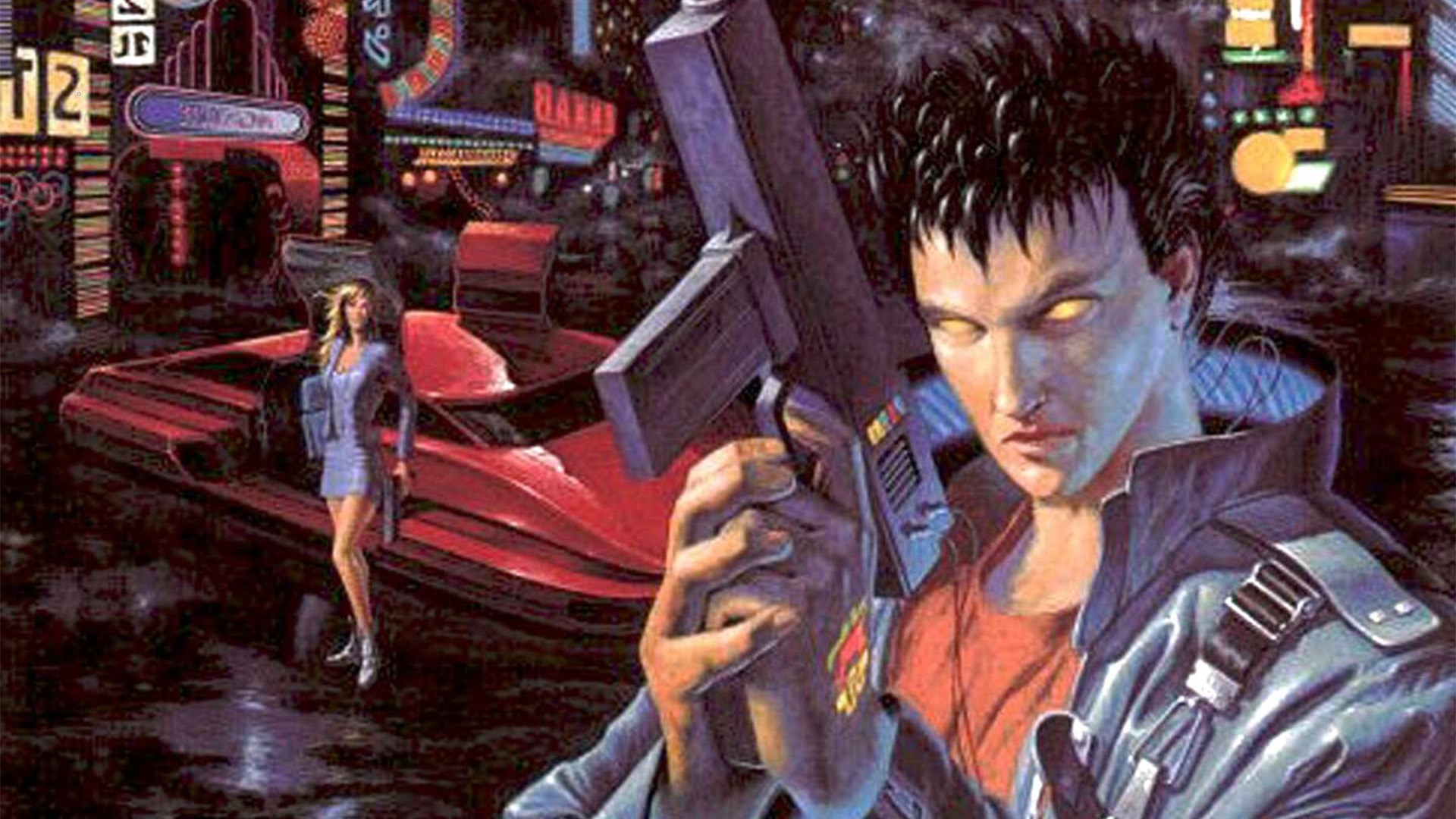 Best tabletop RPGs - Cyberpunk 2020 artwork showing a Cyberpunk character with a gun and neon lights