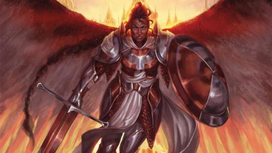 Serra Angel sporting sword and shield from the Magic the Gathering Secret Lair Black history month box