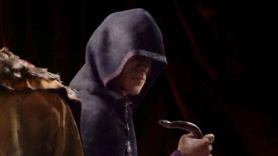 A hooded man holding a snake in Crusader Kings 3 mods muder schemes