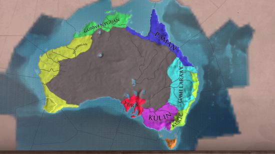 Map of Australia with colourful provinces in Europa Universalis 4 Aboriginal Australia update
