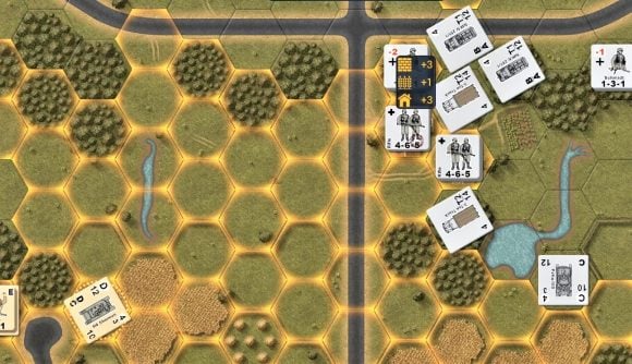 Valor and Victory WW2 wargame pc reveal main image showing unit counters and glowing hex borders