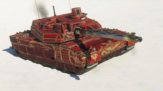 A red tank highlighted with gold leaf using a custom War Thunder skin