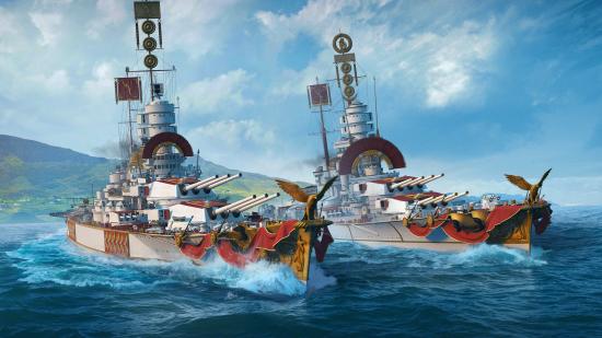 A pair of battleships side by side in World of Warships Italian battleships update piercing the water