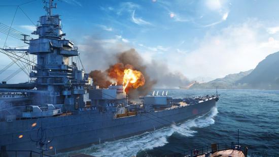 A ship firing a shell in world of warships konig offer