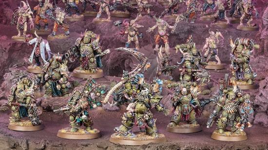 Photo of Games Workshop Death Guard models including Typhus and poxwalkers