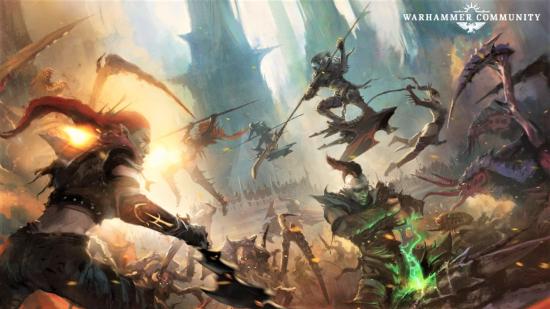Warhammer Community artwork showing Drukhari troops fighting