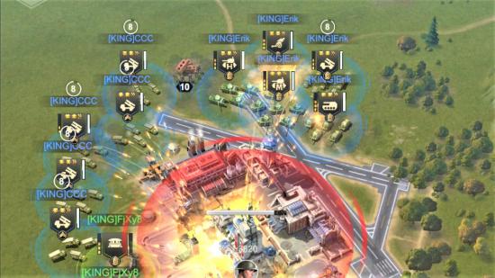 Screenshot of mobile war game Warpath showing a base under attack