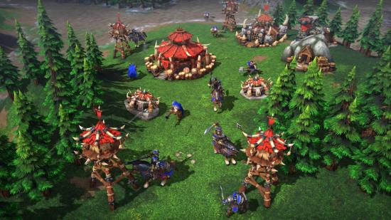 Orc huts and warriors from Warcraft 3, one game like Age of Empires