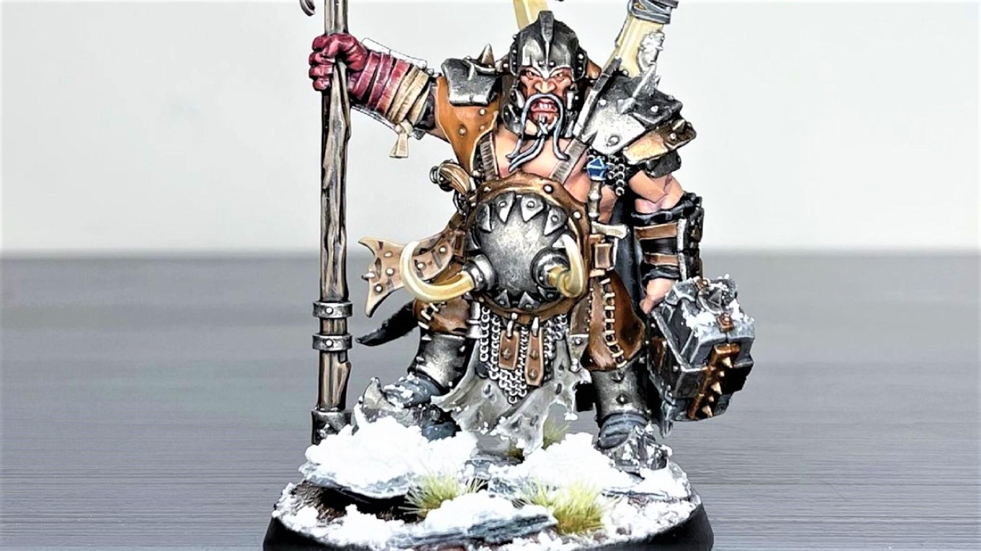 Best paints for miniatures - Photo by the author of an Ogor Mawtribes model using Citadel Valhallan Blizzard texture paint