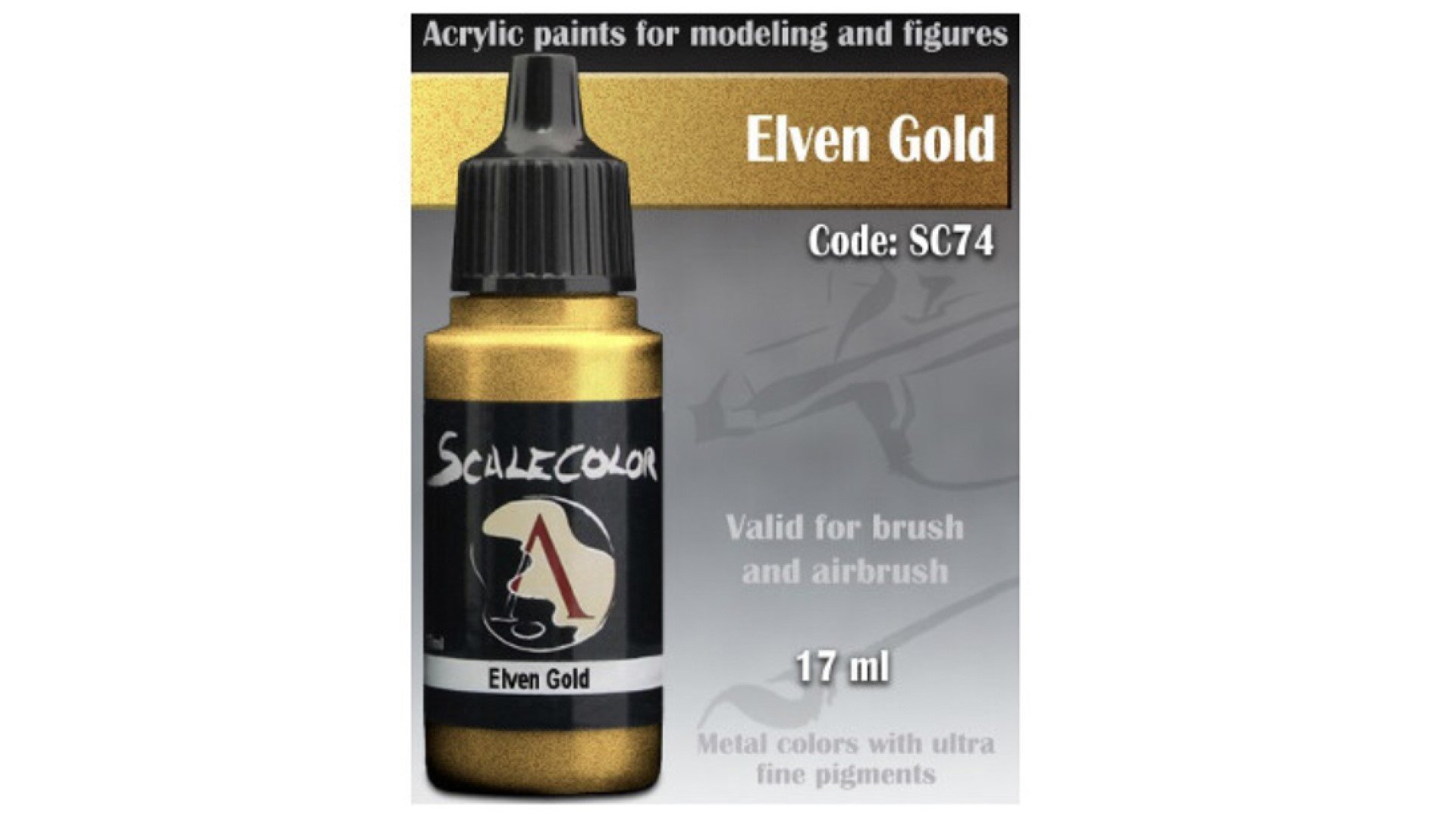 Best paints for miniatures - A photo of a pot of Scale75 metallic gold paint