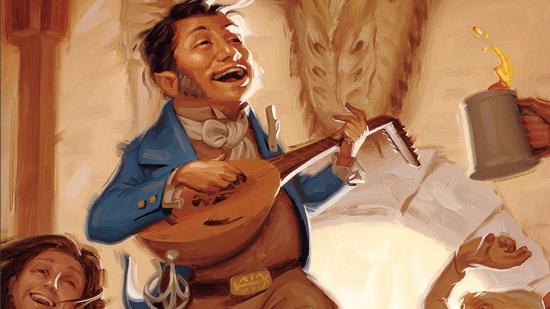 DnD Bard 5e - D&D artwork showing a halfling bard playing a lute in a tavern
