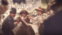 Two Suffragettes in the Victoria 3 trailer protesting for women's enfranchisement