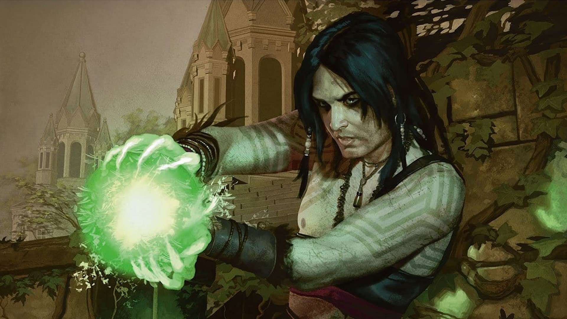DnD Druid 5E - Wizards of the Coast artwork showing a human druid casting a nature magic spell