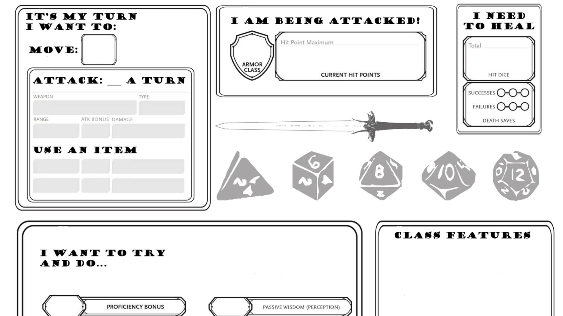DnD character sheets - screenshot of a D&D character sheet for new players