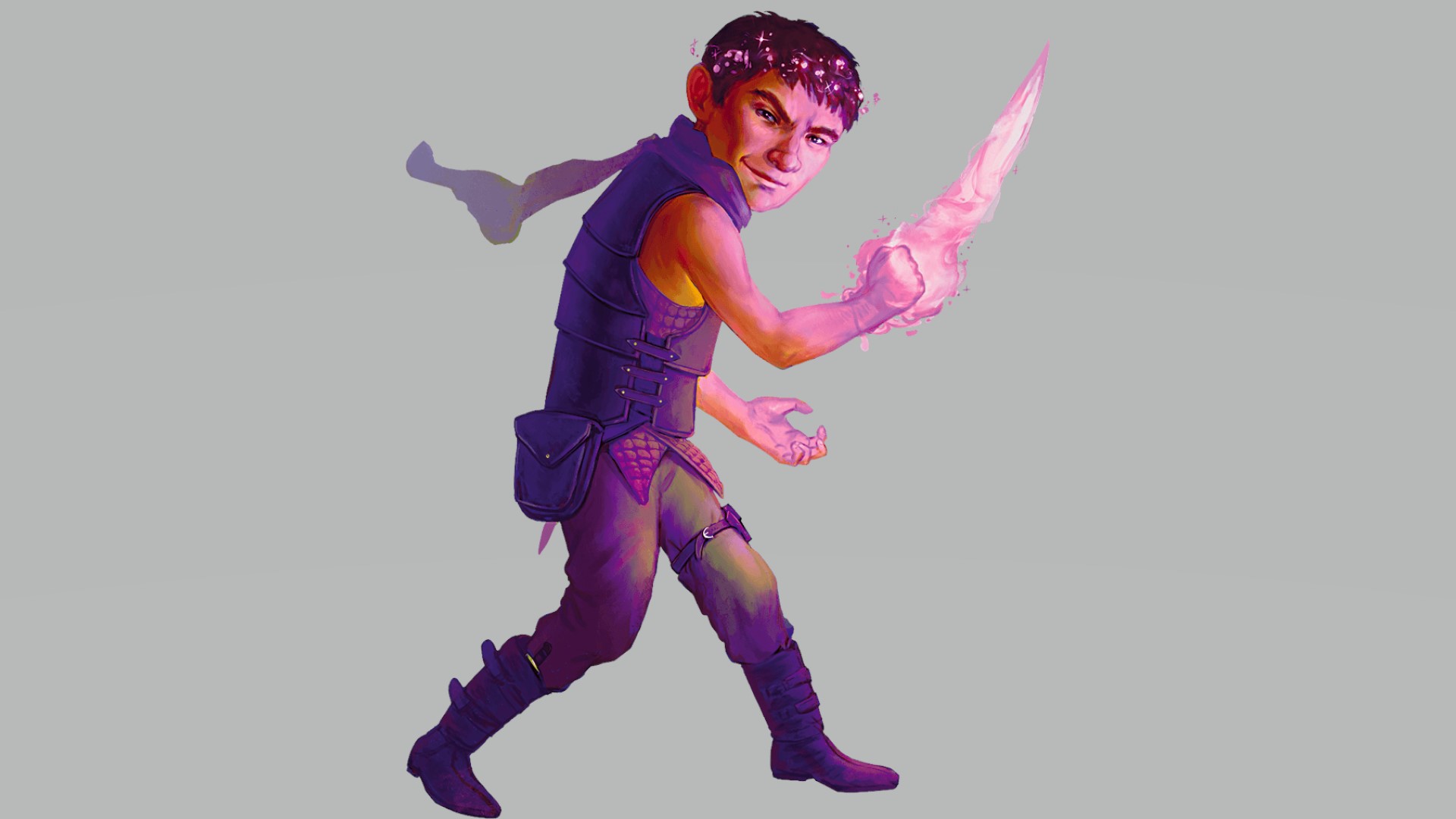 DnD Rogue 5e - Wizards of the Coast artwork showing a male halfling soulknife rogue, brandishing his soulblades