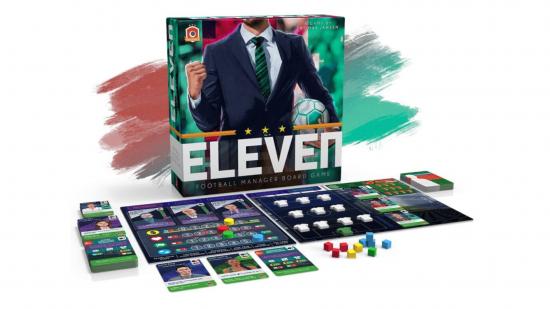 The board and pieces of the Football Manager board game