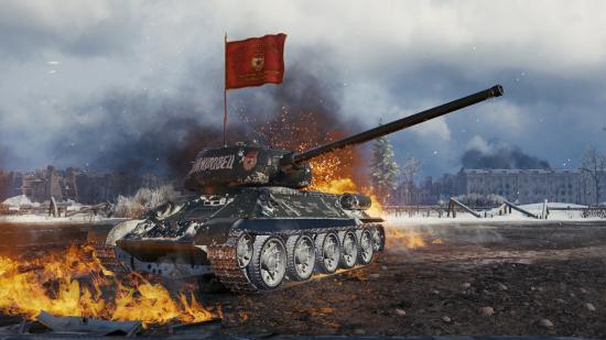 free war games 2022 A tank set on fire