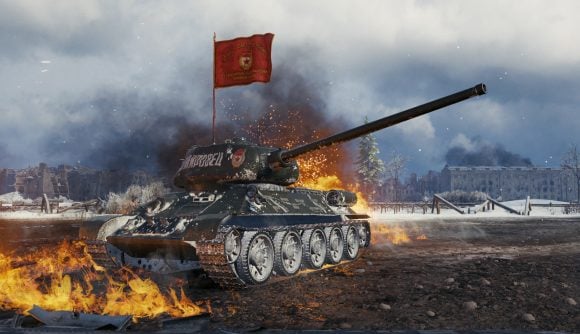 free war games 2022 A tank set on fire