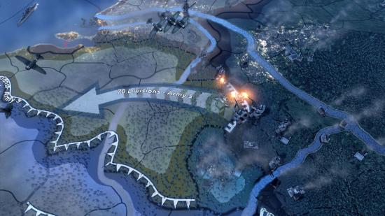 Military divisions in Hearts of Iron 4 fighting across a border
