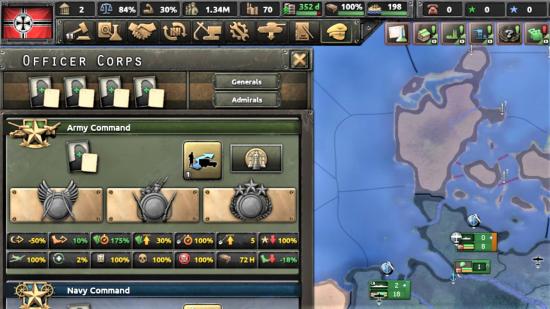Screenshot from Hearts of Iron 4 No Step Back DLC showing the new Officer Corps display