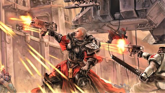 Warhammer 40K RPG Wrath and Glory new adventure On The Wings of Valkyries cover art showing a Sister of Battle