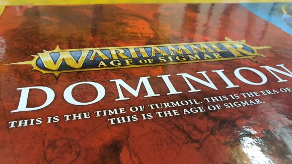 Photo of the box cover art for Warhammer Age of Sigmar Dominion on the front side