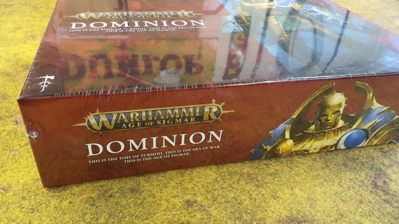 Photo of the box cover art for Warhammer Age of Sigmar Dominion on the front edge
