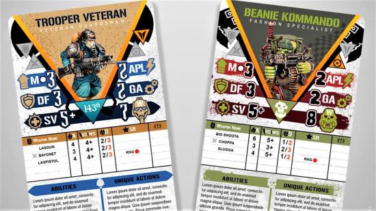 Warhammer 40k kill team 2nd edition custom cards photo showing the Krieg and Ork Kommando faction skins