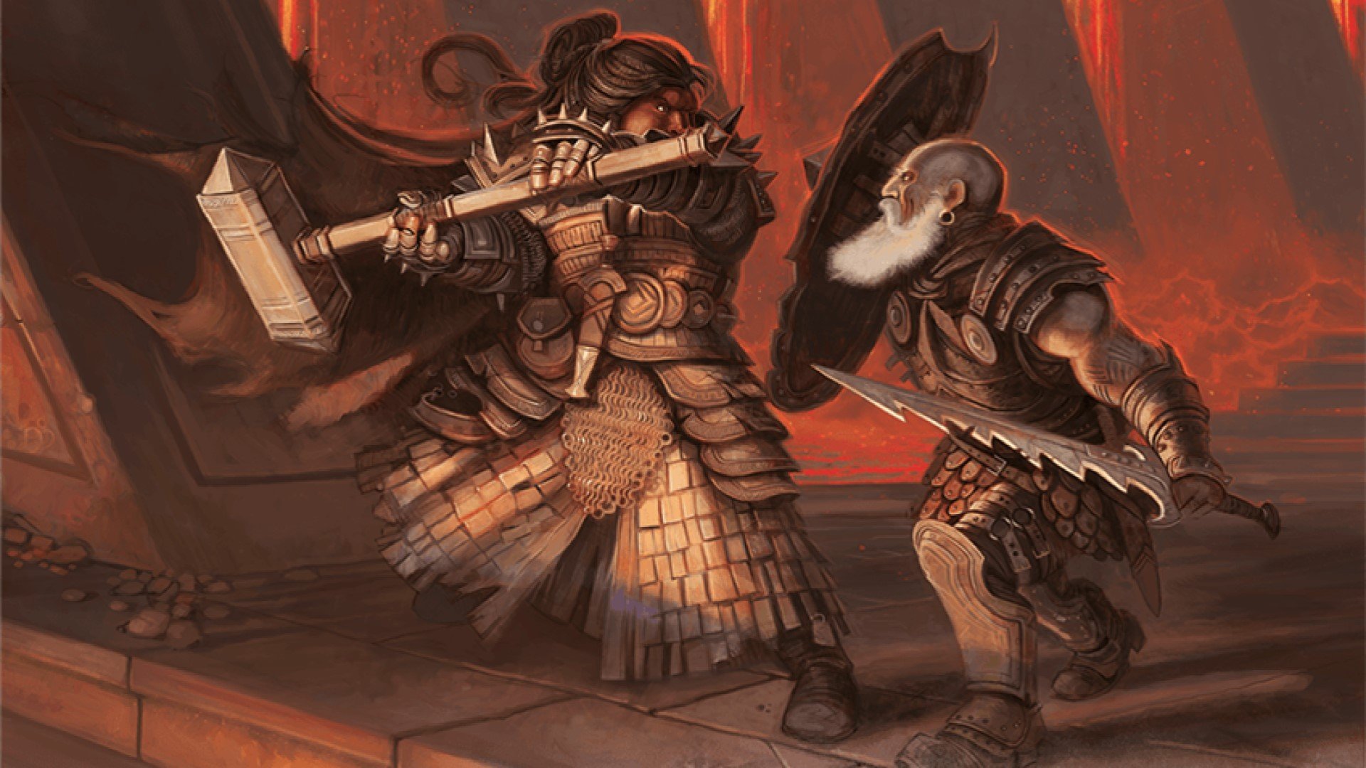 DnD Barbarian 5E class guide - Wizards of the Coast artwork showing a dwarf fighting with a greathammer
