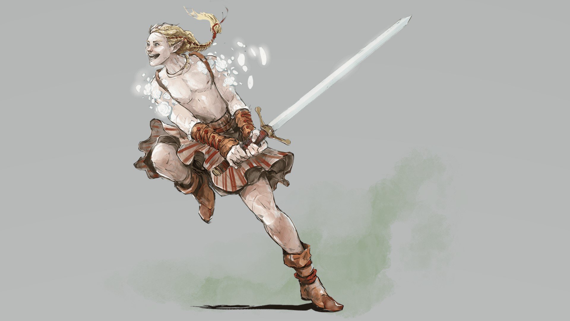 DnD Barbarian 5E class guide - Wizards of the Coast artwork showing an elf barbarian with a greatsword
