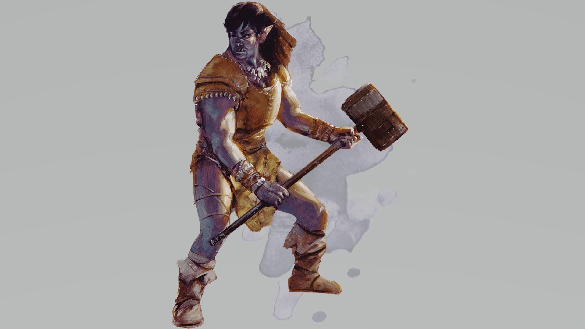 DnD Barbarian 5E class guide - Wizards of the Coast artwork showing a half-orc barbarian with a maul