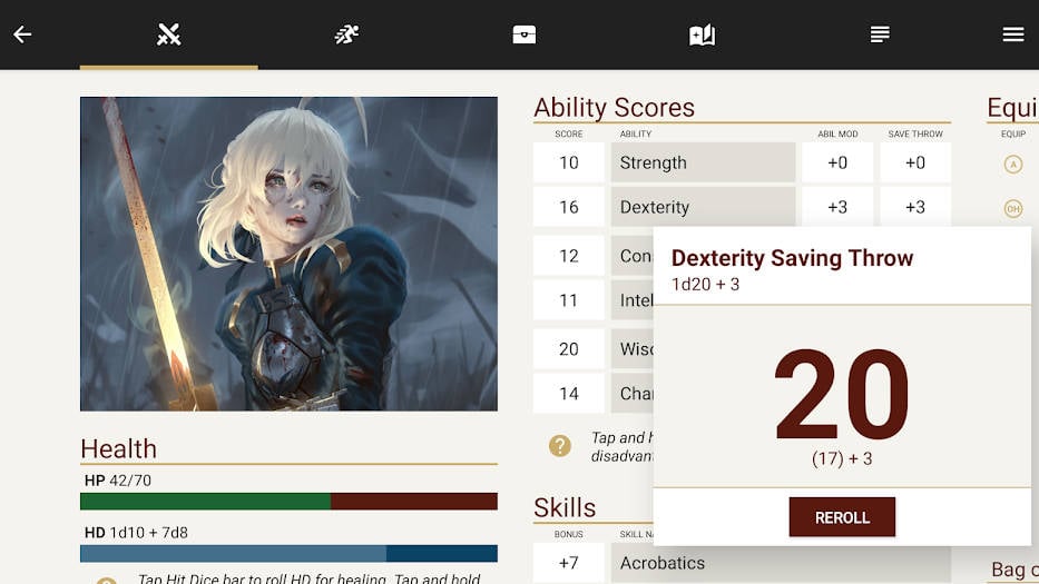 DnD Character Creator a screenshot of the Fight Club 5th Edition phone app