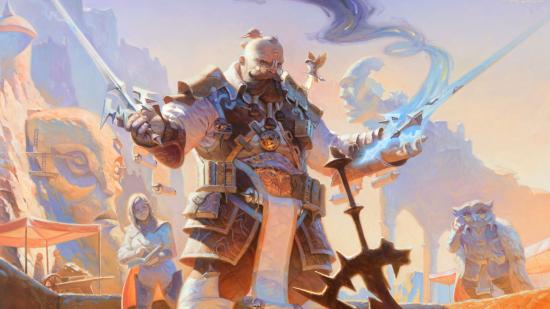 MTG deck builders a human mage conducting a spell