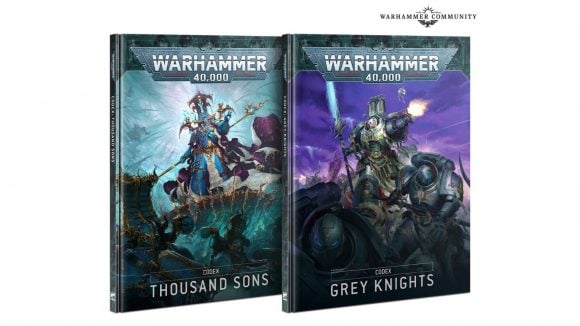 Warhammer 40k Hexfire Battlebox release date Warhammer Community photo showing the new Grey Knights and Thousand Sons codex front cover art