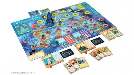 World of Warcraft Pandemic board game pre-order reveal photo showing board, pieces, cards, and Icecrown