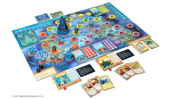 World of Warcraft Pandemic board game pre-order reveal photo showing board, pieces, cards, and Icecrown