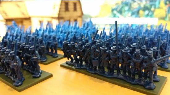 Black Powder American Civil War miniatures lined up in regiments