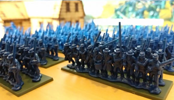 Black Powder American Civil War miniatures lined up in regiments