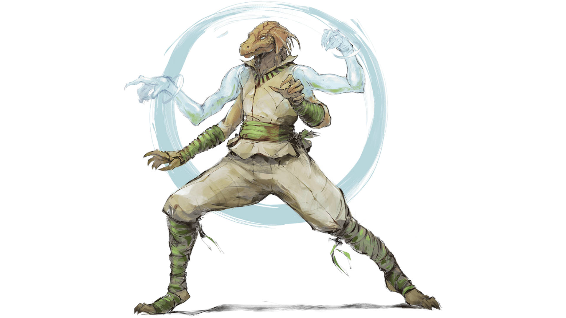 Wizards of the Coast DnD Monk 5E - art of a Dragonborn wielding phantasmal limbs