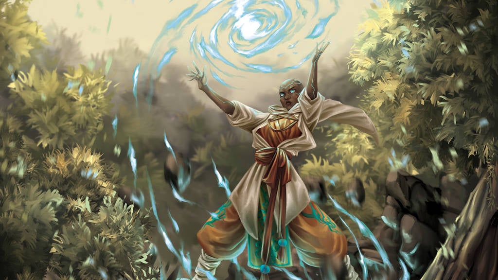 DnD Monk 5e - Wizards of the Coast art of an elemental monk summoning a water spell