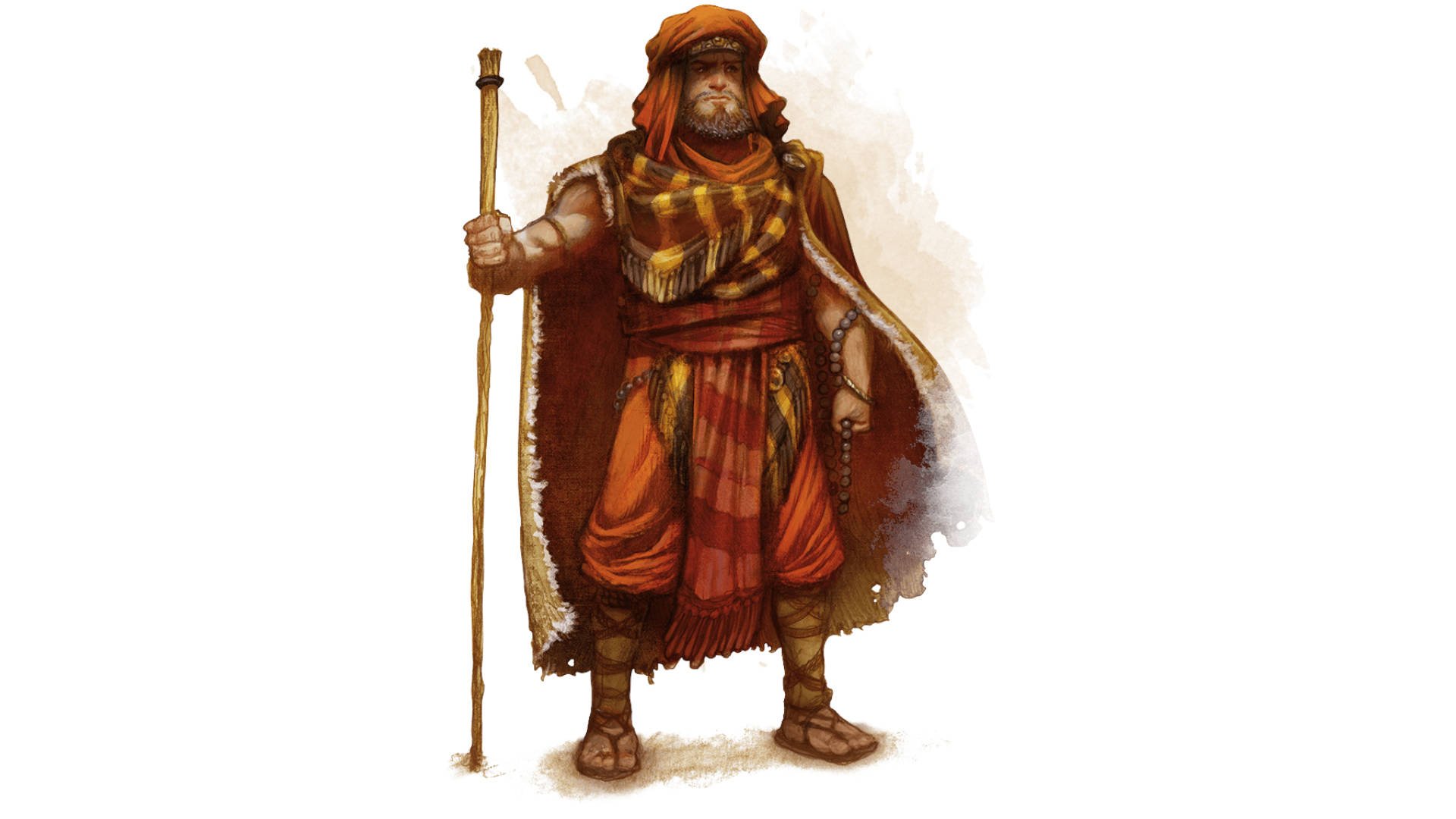 DnD Monk 5E - Wizards of the Coast art of a human wearing robes and holding a staff