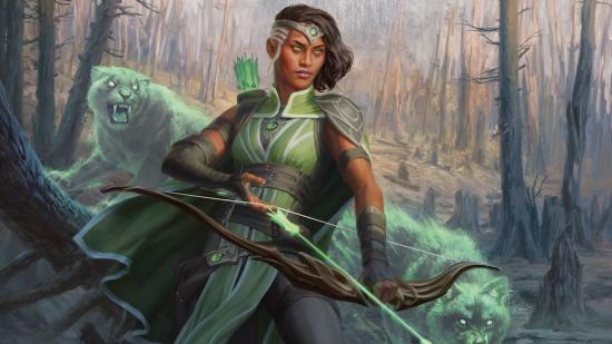 D&D Ranger 5E class guide Wizards artwork showing a human archer with her bow slung low