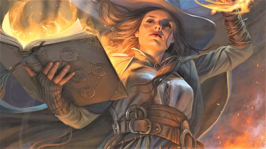DnD Wizard 5E class guide Wizards artwork showing a female wizard casting from a spellbook